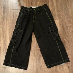 MacGear Wide Leg Rave Goth Pants (Black with Green Stitching)